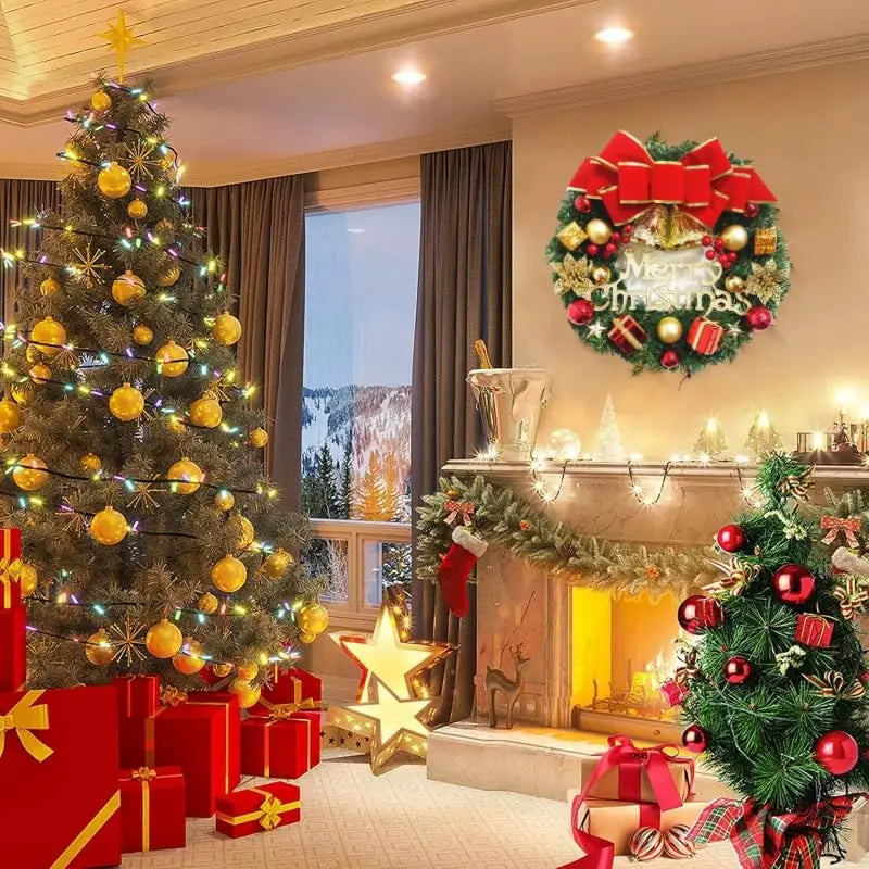Décoration de Noël : Couronne de Noël Artisanale Simulée à Suspendre pour Porte et Fenêtre – Accessoire de Décoration d'Intérieur Élégant et de Haute Qualité