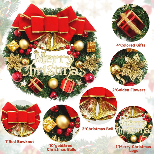 Décoration de Noël : Couronne de Noël Artisanale Simulée à Suspendre pour Porte et Fenêtre – Accessoire de Décoration d'Intérieur Élégant et de Haute Qualité